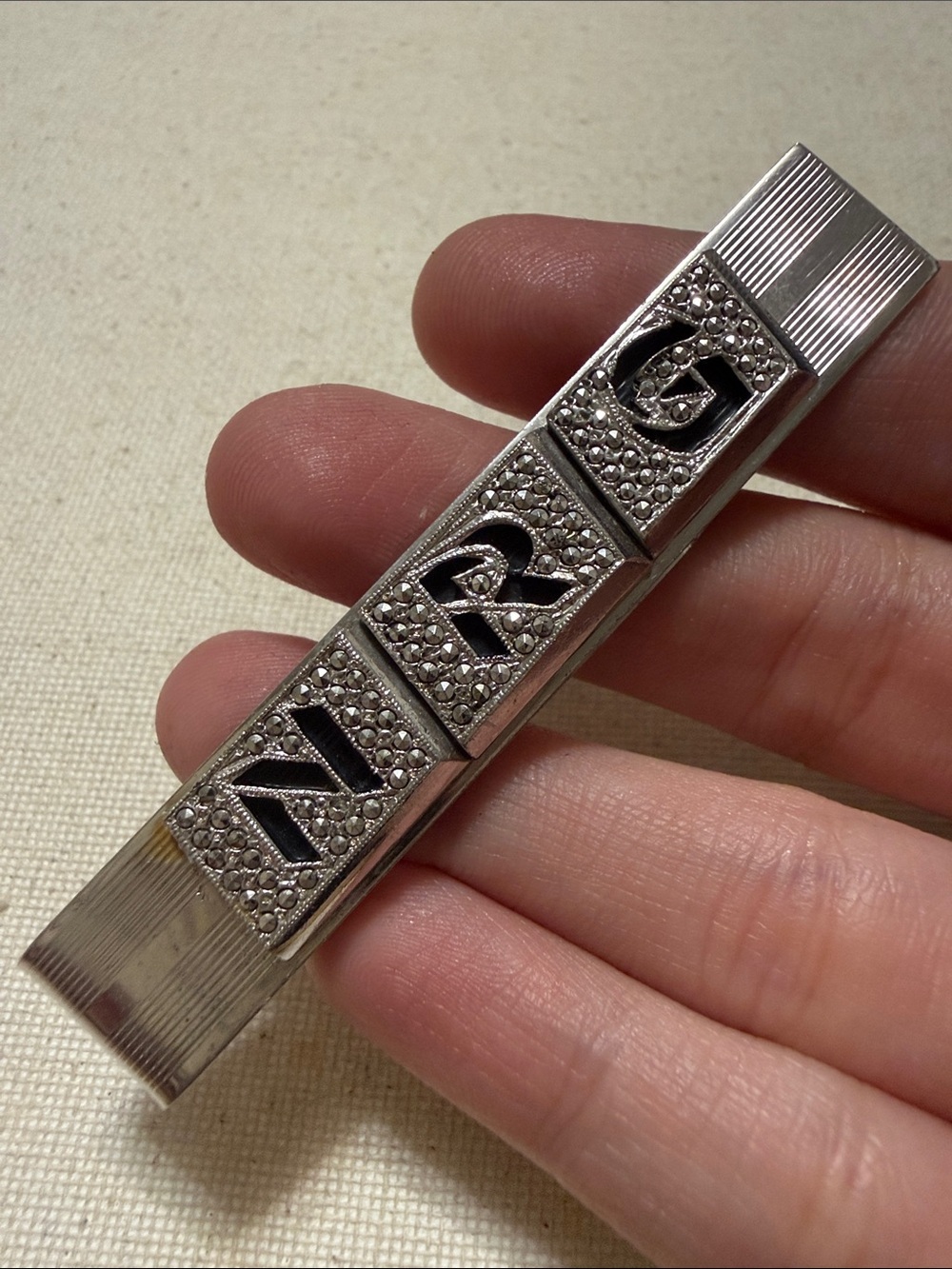 Sterling Silver Men's Money Clip with Decorative Letter Panels “NRG”